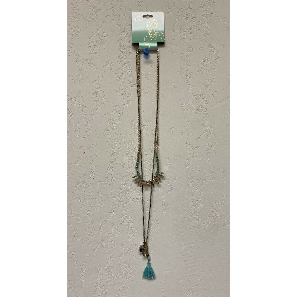 DECREE Gold Tone Layered Necklace Set Green & Turquoise Beads NWT